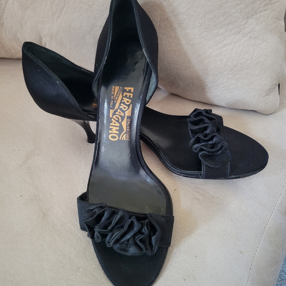 Ferragamo black satin slip on